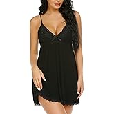 Avidlove Women Nightgown Sexy Sleepwear Lace Chemise V-neck Modal Babydoll Lounge Dress