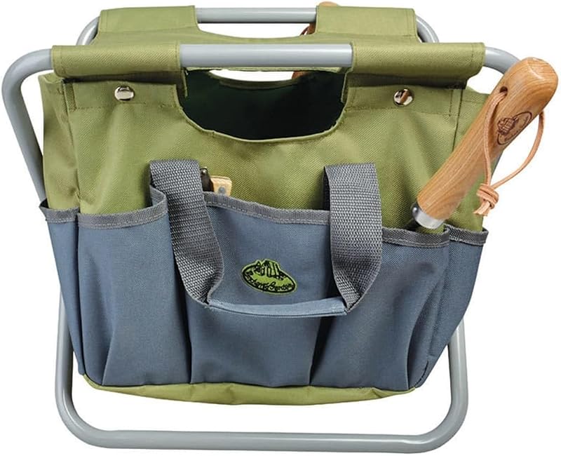Esschert Fallen Fruits GT85 Tool Stool Grey with Side Pockets, 30.5cm