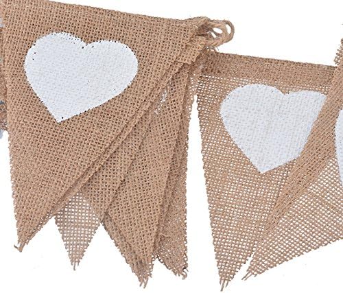 Set of 2, 13 Flags Jute Rope Flax Triangular Birthday Party Linen Heart Pennant Flag Banner Wedding Home Decor Event Supplies Burlap
