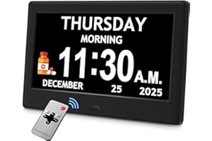 FLYRUIT 7'' Dementia Clock For Seniors, Large Display Digital Clock With Date, Time, Day Of Week for Elderly, Memory Loss, Alzheimer, 1024*600P HD, 10 Reminders & 6 Alarms, Auto Dimming & DST, Remote Control