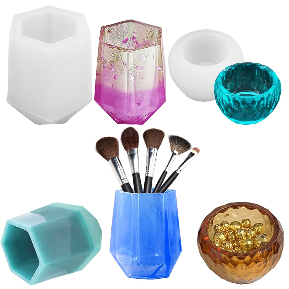 2 PCS Resin Moulds Silicone, FineGood Silicone Moulds for Resin DIY Cup Candle Moulds Pen Holder Makeup Brush Holder