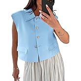 Tankaneo Womens Cropped Suit Vest Tops Cap Sleeve Lapel Collar Button Down Trendy Casual Blazer Waistcoats
