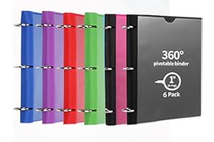Tashkummy 360° Pivotable 3 Ring Binder, Upgraded Foldable Binders 1 inch 6 Pack, Thin Small Three Ring Binder Fits 8.5" x 11", for Home, School and Office Binders Supplies - 6 Assorted Color