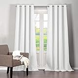 Blackout365 Quincy Solid Faux Silk Textured Blackout Darkening Grommet Top Window Curtains Pair Drapes for Bedroom, Living Room-Set of 2 Panels, W52 X L112, White