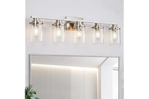 stambord 5 Light Bathroom Vanity Light, Brushed Nickel Bathroom Light Fixtures, Sconces Wall Lighting with Clear Glass Shade, Modern Nickel Vanity Lighting fixtures for Bathroom, Living Room
