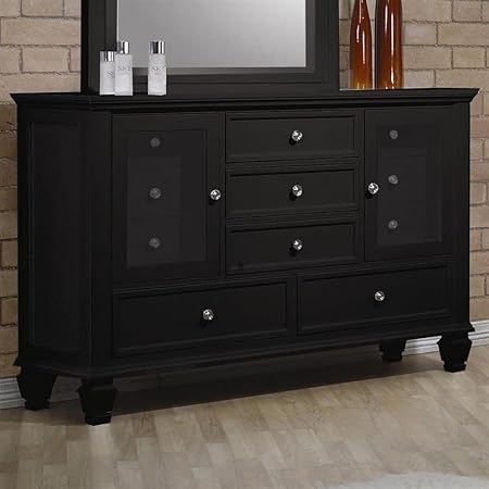 Storage Dresser With Glass Doors In Black Finish Amazon Co Uk