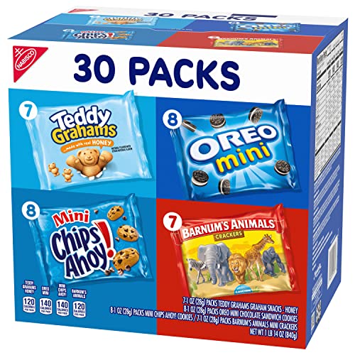 NABISCO TEAM FAVORITES VARIETY PACK, OREO MINI, CHIPS AHOY! MINI, TEDDY GRAHAMS HONEY & BARNUM’S ANIMAL CRACKERS, 30 SNACK PACKS
