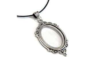 Uppmeant 20X Magnifying Glass Pendant Necklace - Vintage Oval Gothic Statement Jewelry with Black Leather Cord Reading Magnif
