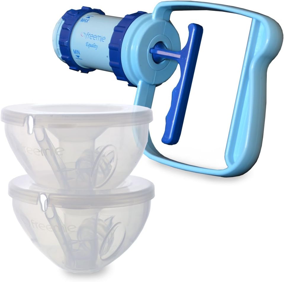 Freemie Equality Double Manual Concealable Breast Pump, Blue and Clear, 25/28mm Funnels