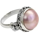 NOVICA Handmade Artisan Pearl Flower Ring Love Moon Floral Sterling Silver