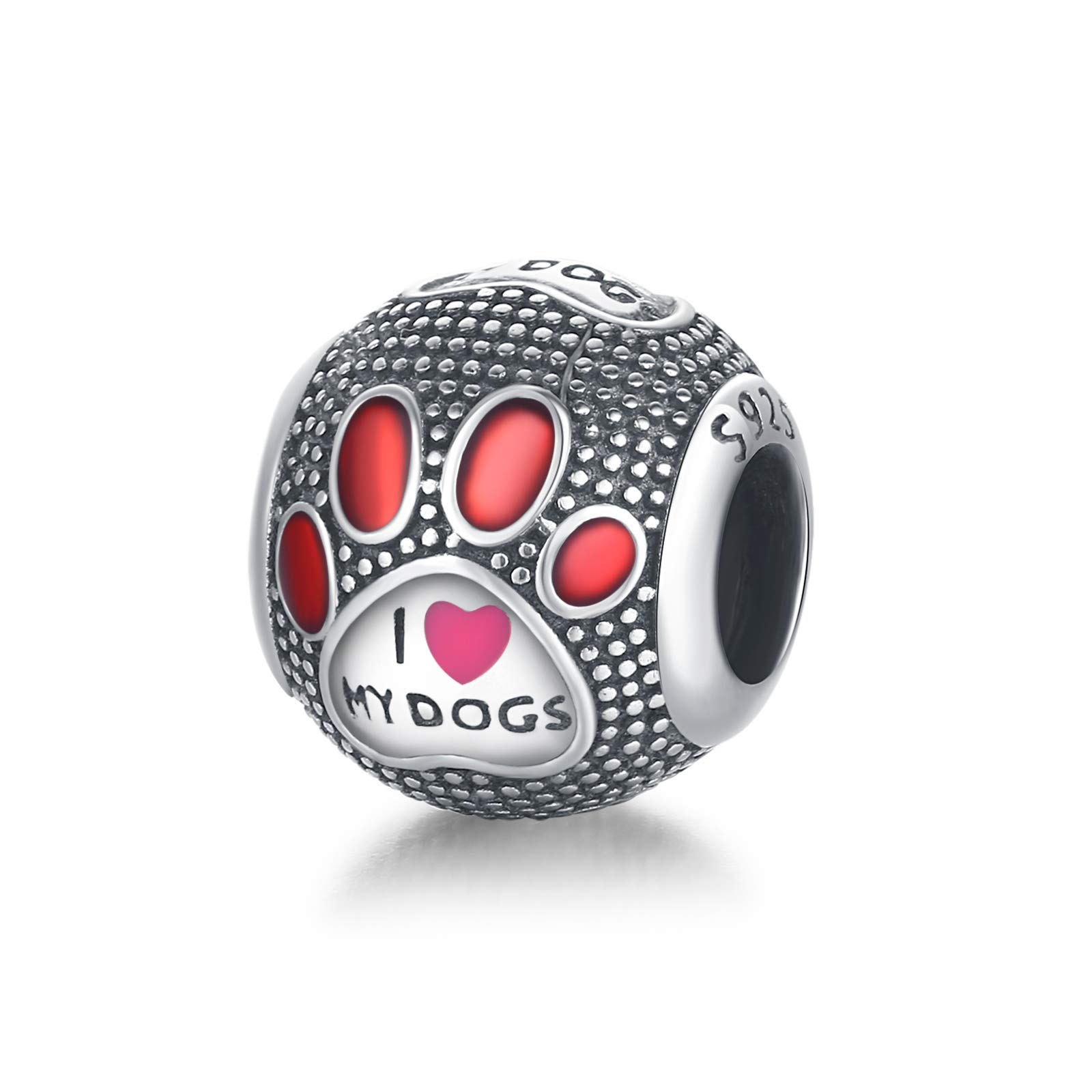 Eusense Dog Paw Charm, 925 Sterling Silver Print Bead Charms fit Pandora European Bracelet
