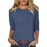 EADINVE Womens 3/4 Length Sleeve Tops Crewneck Pleated T-Shirts Casual Fall Tunic Tops Basic Trendy Clothes