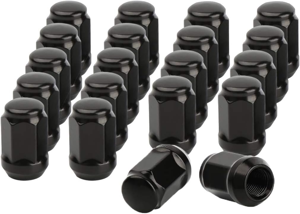 Dynofit 12mmx1.5 Wheel Lug Nuts, 20 Black M12x1.5 Lug Nut, Conical/Cone Bulge Seat, Closed End