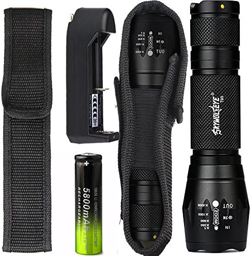 Ultra Bright LED Flashlight, 3000 Lumens Handheld Outdoor Water Resistant Torch Zoomable Flashlight with Rechargeable 18650 Battery and Charger, 5 Light Modes for Camping and Hiking