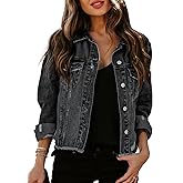 Sidefeel Women's Denim Jacket Long Sleeve Button Distressed Ripped Zimbaplatinum Jean Coat