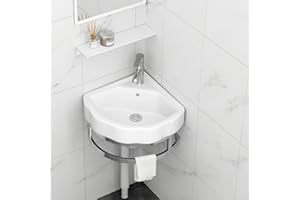 Small Corner Sink, Porcelain Wall Mount Bathroom Vanity Sink for Small Space