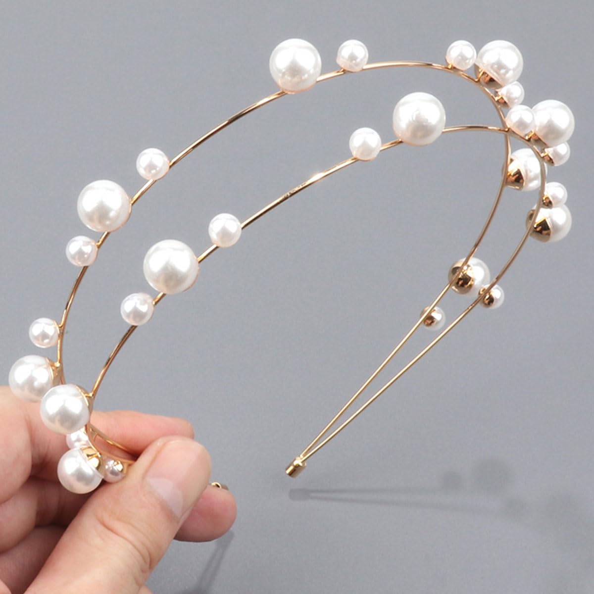 scicent Gold Metal Double Layer Headbands with Pearl Fashion Hair Bands Pearls Hairband for Women Girls 23615
