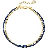 MTMY Gemstone Beaded Bracelets for Women,14K Gold Plated Layered Mixed Natural Stone Beads Chain Bracelets Handmade Jewelry