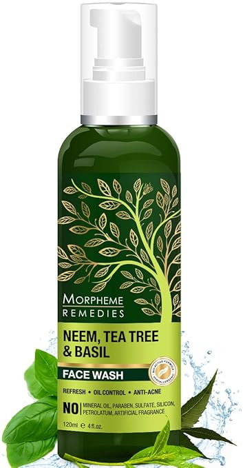 Morpheme Remedies Neem, Tea Tree & Basil Face Wash For Oil Control, Anti Acne - No Parabens, Sulphate, Silicones - 120ml