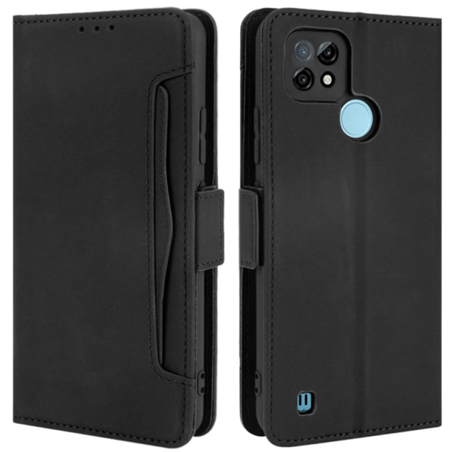 HualuBro Realme C21 Case, Magnetic Full Body Protection Shockproof Flip Leather Wallet Case Cover with Card Slot Holder for OPPO Realme C21 Phone Case (Black)