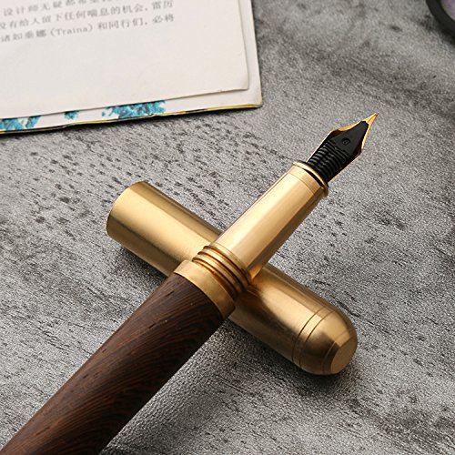 Funnylive Brass and Rosewood Business Pen Medium Nib Luxury Wood Fountain Pen Ink Pen 0.7mm Caneta Stationery with a Gift Box - Thumbnail 2