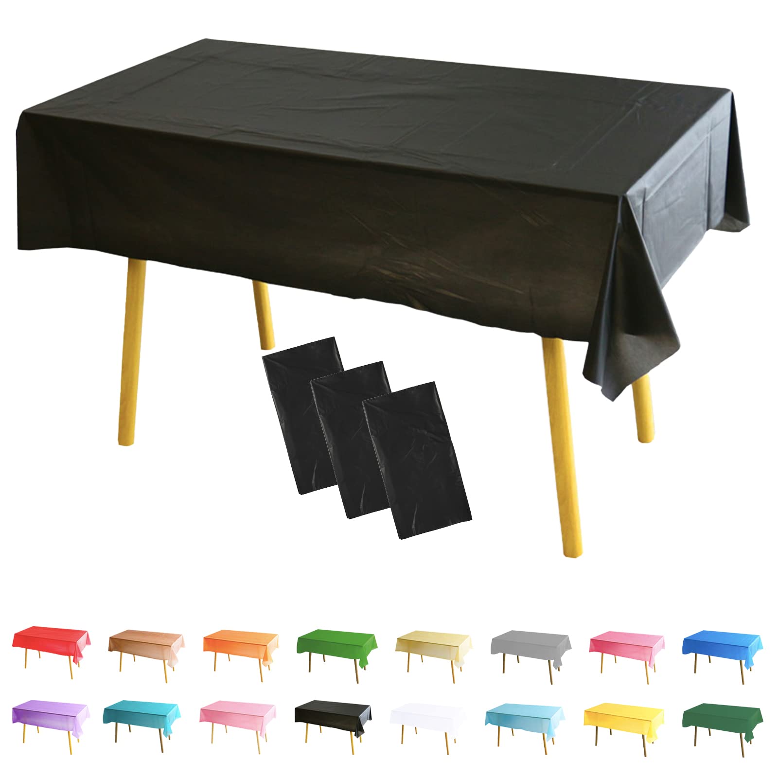 3 Pack Black Table Cloth Party Disposable Halloween Tablecloths Table Covers,137x274cm Rectangle Large Plastic Tablecloth Black Party for Picnic,Halloween,Wedding,Birthday,Christmas Table Decorations