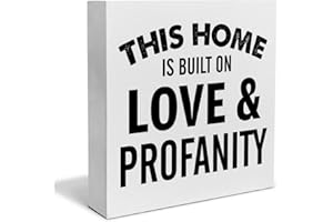 PIXCEOS This Home is Built on Love Decorative Wooden Box Sign Home Family Wood Block Plaque Decor Modern Shelf or Wall Display for Living Room Bedroom