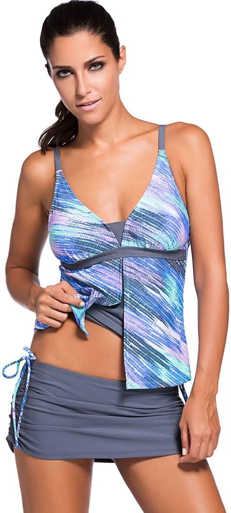 Chase Secret Womens Summer Colorblock Tankini Top and Bottom Set Swimsuit