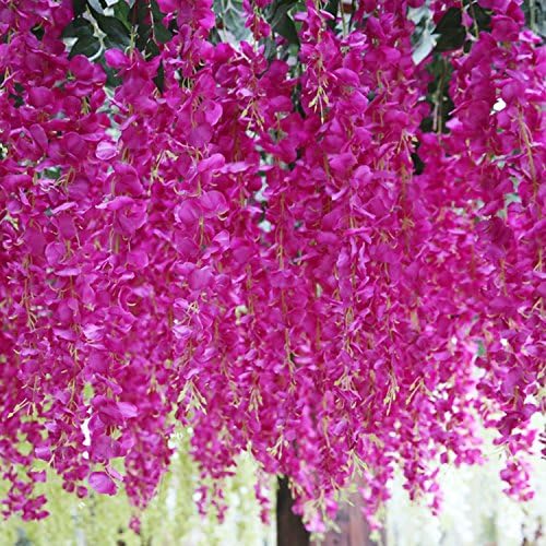 6 pcs MetroLager Artificial Wisteria Flowers Home Vine Decor Silk Floral Decoration for Parties, Celebrations and Weddings, 106cm RedPurple