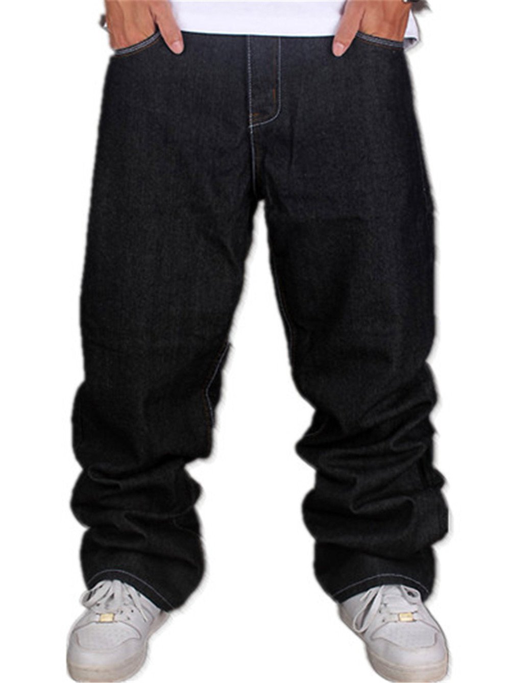 Mrainy Men's Casual Loose Baggy Hiphop Black Jeans