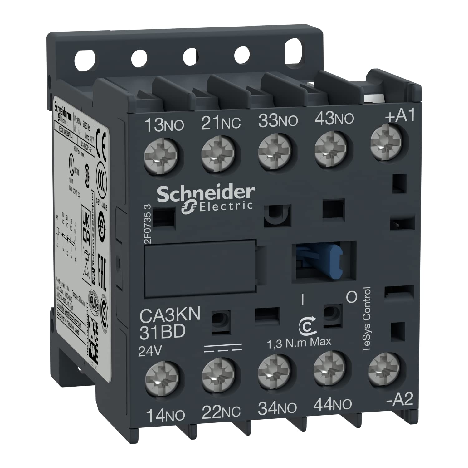 Schneider Electric, TeSys K control relay - 3 NO + 1 NC - <= 690 V - 24 V DC standard coil, CA3KN31BD