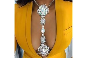 ELABEST Boho Rhinestone Statement Chest Chain Crystal Necklace Body Chain Summer Beach Body Jewelry Accessories for Women