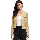 Allegra K Jackets Blazer for Women's Long Sleeve Button Down Round Neck Casual Cropped Jackets