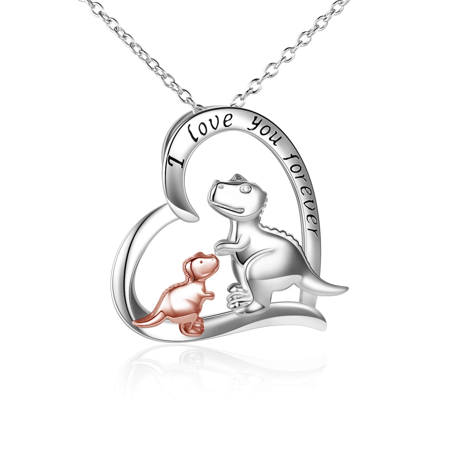 YAFEINI Dinosaur Necklace Sterling Silver Love Heart I Love You Forever Dinosaur Pendant Necklaces Jewelry Gifts For Women Girls Mother Daughter