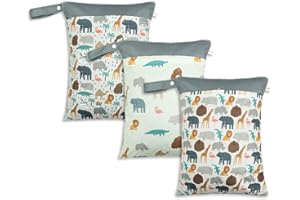 KKTAPOS Wet Dry Bags for Baby Cloth Diapers - Waterproof Reusable Washable Travel Bags, Gym Bag, Pool, Daycare Soiled Baby Items Yoga Gym Bag for Swimsuits & Wet Clothes 3pcs/set（Zoos