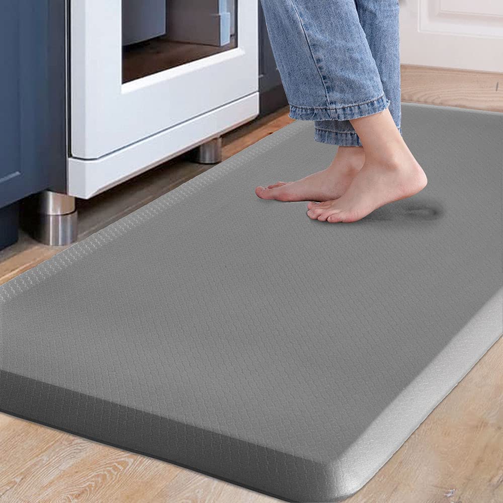 Carvapet Non Slip Kitchen Mat Anti Fatigue Standing Mats Cushioned Comfort Kitchen Floor Mats PVC Waterproof Runner Rug for Standing Desk, Kitchen, Office (Grey,44x99cm)
