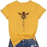 Snogisa Bee Kind Tshirt Women Summer Short Sleeve Let It Bee Round Neck Funny Letter Graphic Casual Tee Shirt & Blouse