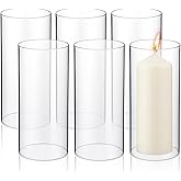 Yaomiao 6 Pcs Hurricane Glass Candle Holders Sleeve Open Ended Glass Bottomless Candle Cover Cylinder Hurricane Clear Chimney Shade Tube Cover for Baby Shower Wedding Party(2.95 x 6 Inch)
