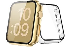 [2-Pack] Julk Gold Case with Screen Protector for Apple Watch Series 3/2 38mm, 9H Tempered Glass with Ultra Thin Hard Protective Cover for iWatch [1 Gold + 1 Transparent]