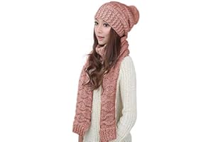 HANERDUN Women Girls Fashion Winter Warm Knitted Hat Beanie Hat Scarf Set