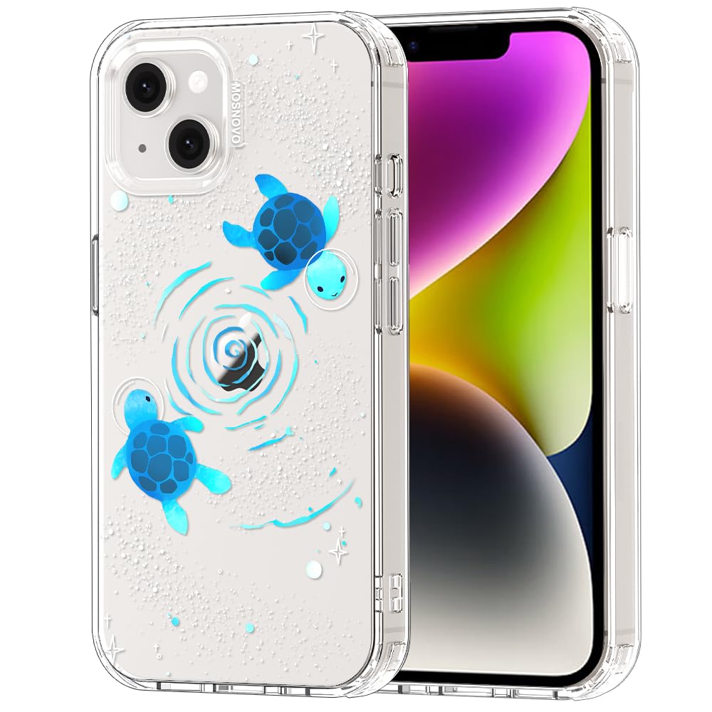 MOSNOVO Case for iPhone 13/14, [Buffertech 6.6ft Military-Grade Drop Protection] [Anti Peel Off Tech] Clear TPU Bumper Phone Case Cover Design - Space Turtle — image 1