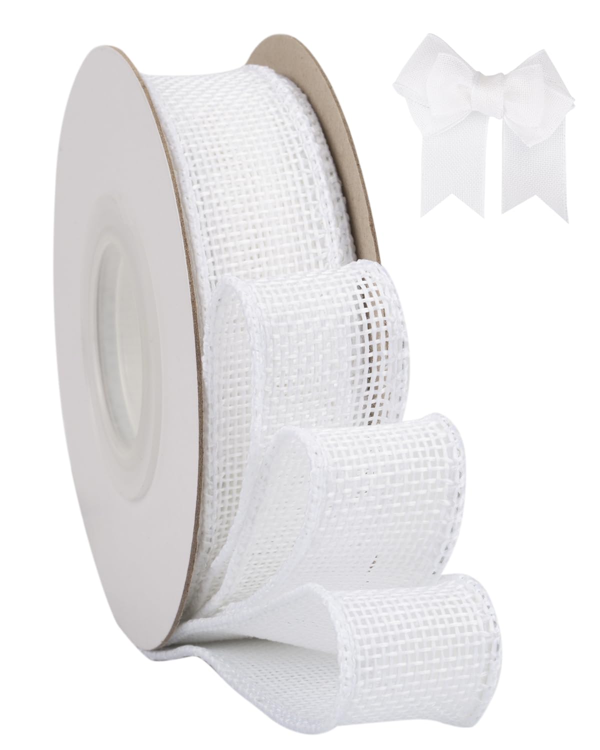 Tekdeere Burlap Ribbon 25mm x 9 Meters, White Wired Ribbon for Crafts, Gift Wrapping, Wreaths, Bows, Tree Decoration and Outdoor Decoration