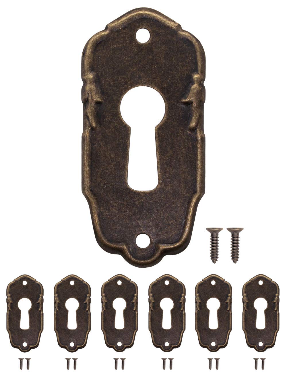 Fuxxer Key Plates, Set of 6, Antique, Brass, Art Nouveau Style, Lock Rosettes, Lock Fittings, Key Hole Cover, 38 x 18 mm
