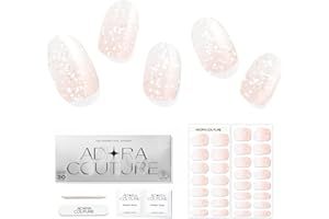 Adora Couture Semi Cured Gel Nail Strips with 30 Pieces, Salon Quality Nail Wraps for Women, Milky Peach Ombre with Silver Glitter UV Gel Nail Stickers, UV Light Required, Milky Peach