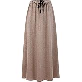 IDEALSANXUN Fleece Lined Long Skirts for Womens Elastic Waist Aline Warm Winter Skirts with Pockets
