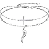 S925 Sterling Silver Horn Cross/Lotus/Chakras/Witch Knot/Evil Eye Hamsa Layered Bracelets Jewelry Gifts For Women Female