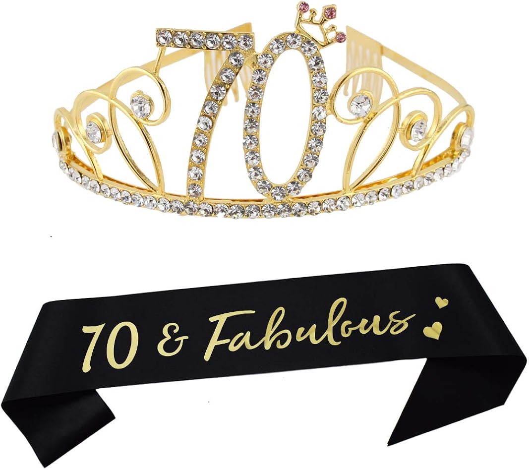 Dgasin 70th Birthday Tiara and Sash Happy 70th Birthday