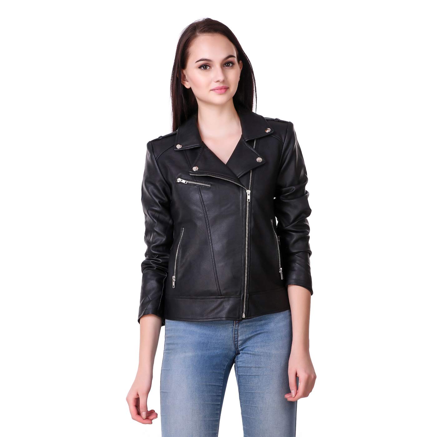 leather retail biker faux leather jacket for woman