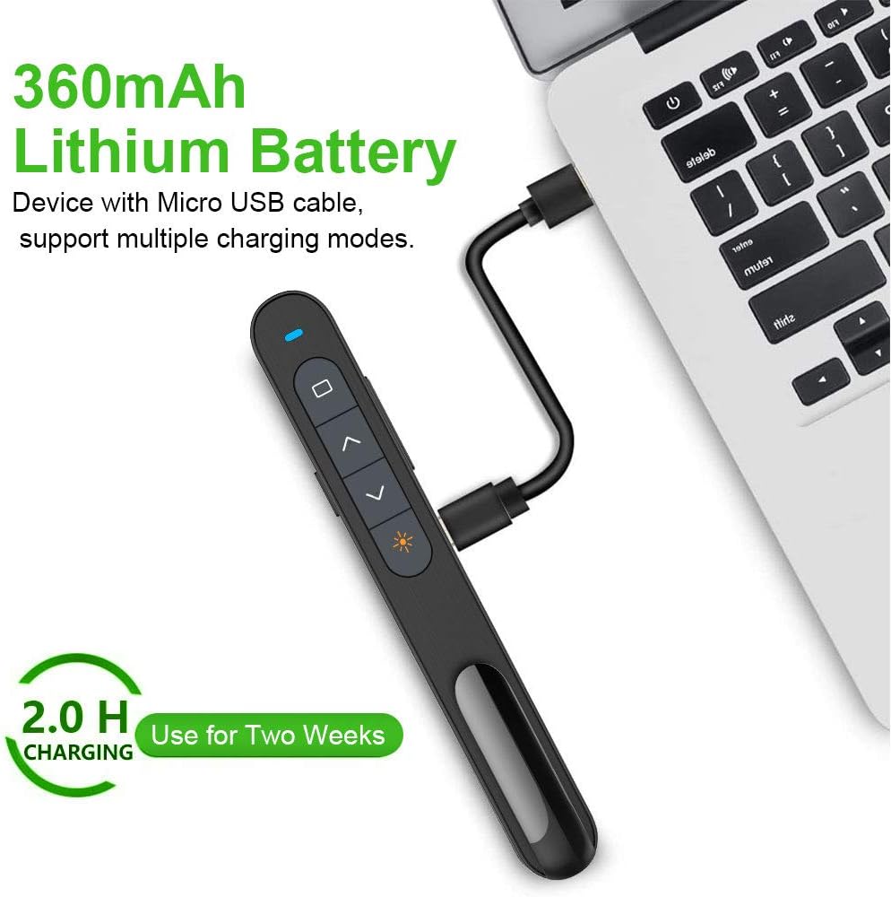 330FT KNORVAY N76 Green Presentation Remote Rechargeable Wireless Presenter Remote with Green Light, Presentation Pointer Slide Advancer Support Hyperlink/Volume/Key-Customized : Office Products