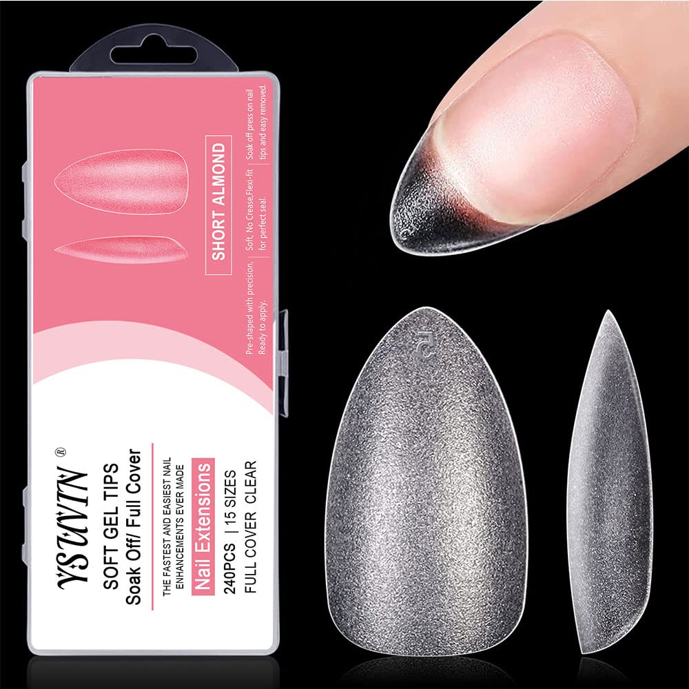 Yueshop Soft Gel Full Cover Matte Nail Tips - 240PCS Short Almond Gelly Clear Break Resistant Kit 15 Sizes for DIY Manicure Nail Art Salon — image 1